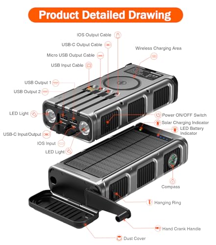 45800mAh Hand Crank Solar Power Bank Wireless Charger E137