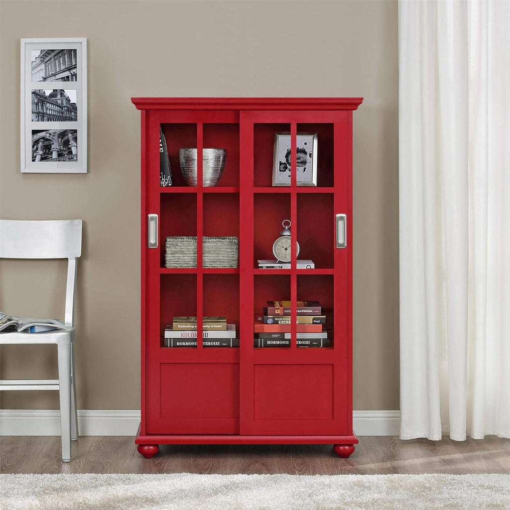 Black Bookcase with Sliding Glass Doors F6060