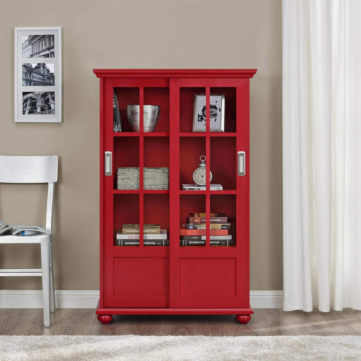 Black Bookcase with Sliding Glass Doors F6060