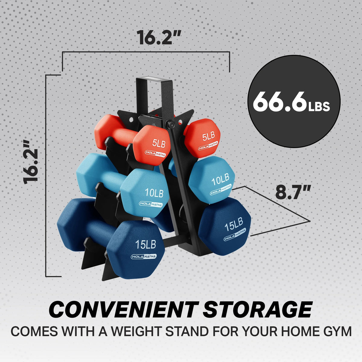 5, 10 & 15 Pound Neoprene Dumbbell Weight Set with Storage Rack G997242