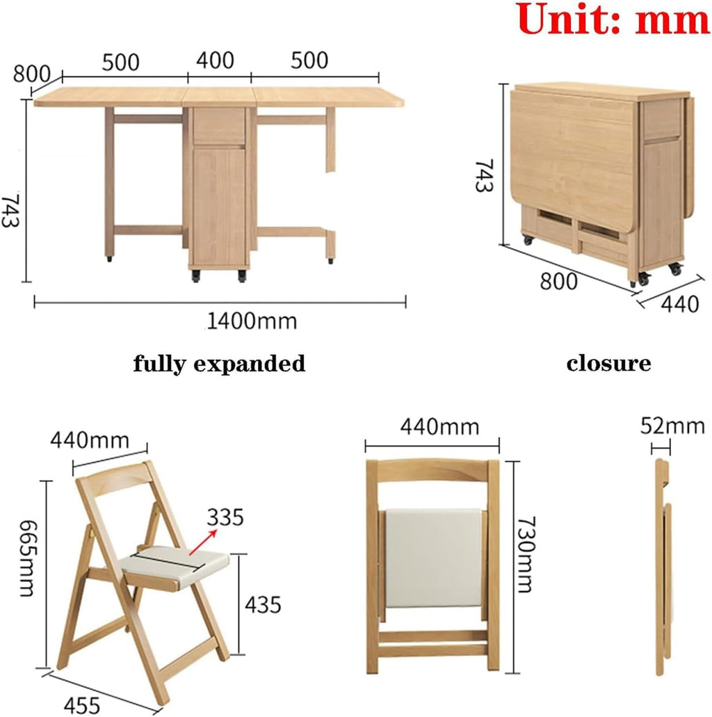 Beige Solid Wood Folding Dining Table Set M12224