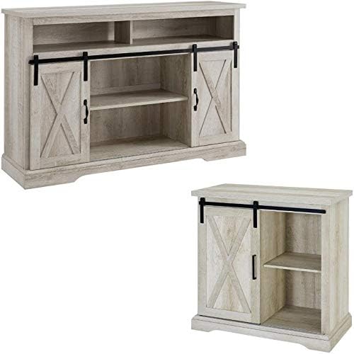 2 Piece Rustic Oak TV Stand and Buffet Side Cabinet Set D6402