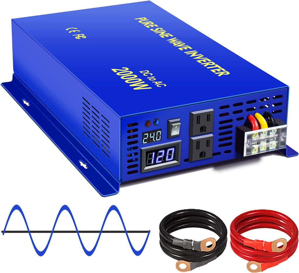 2000W Pure Sine Wave Power Inverter 24V DC to AC 120V with Remote Switch F353380