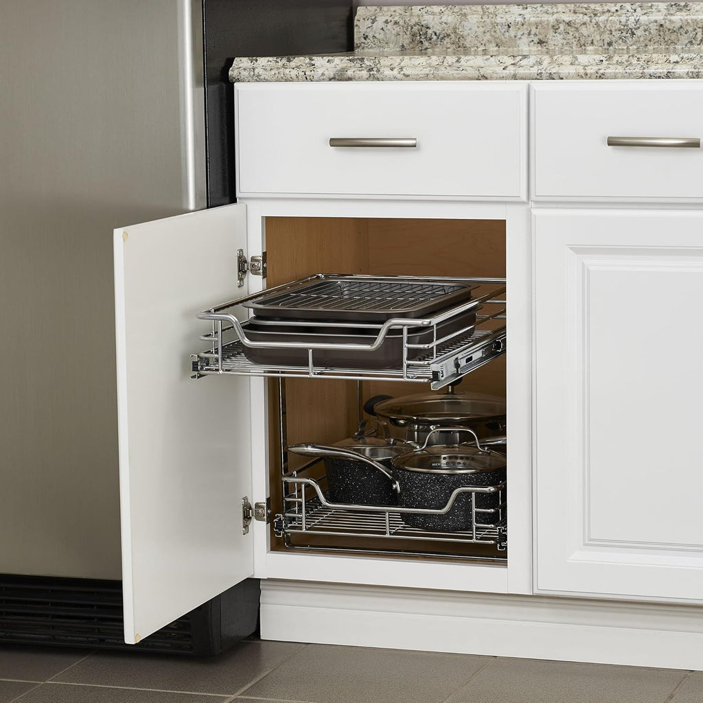 Chrome 2-Tier Sliding Cabinet Organizer E192