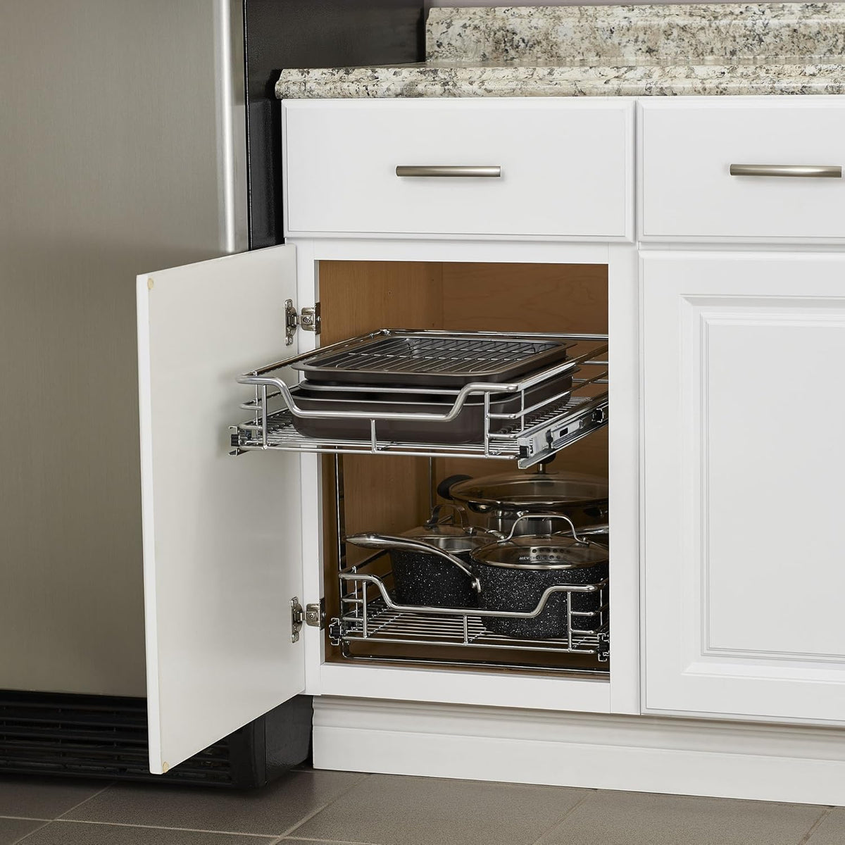Chrome 2-Tier Sliding Cabinet Organizer E192