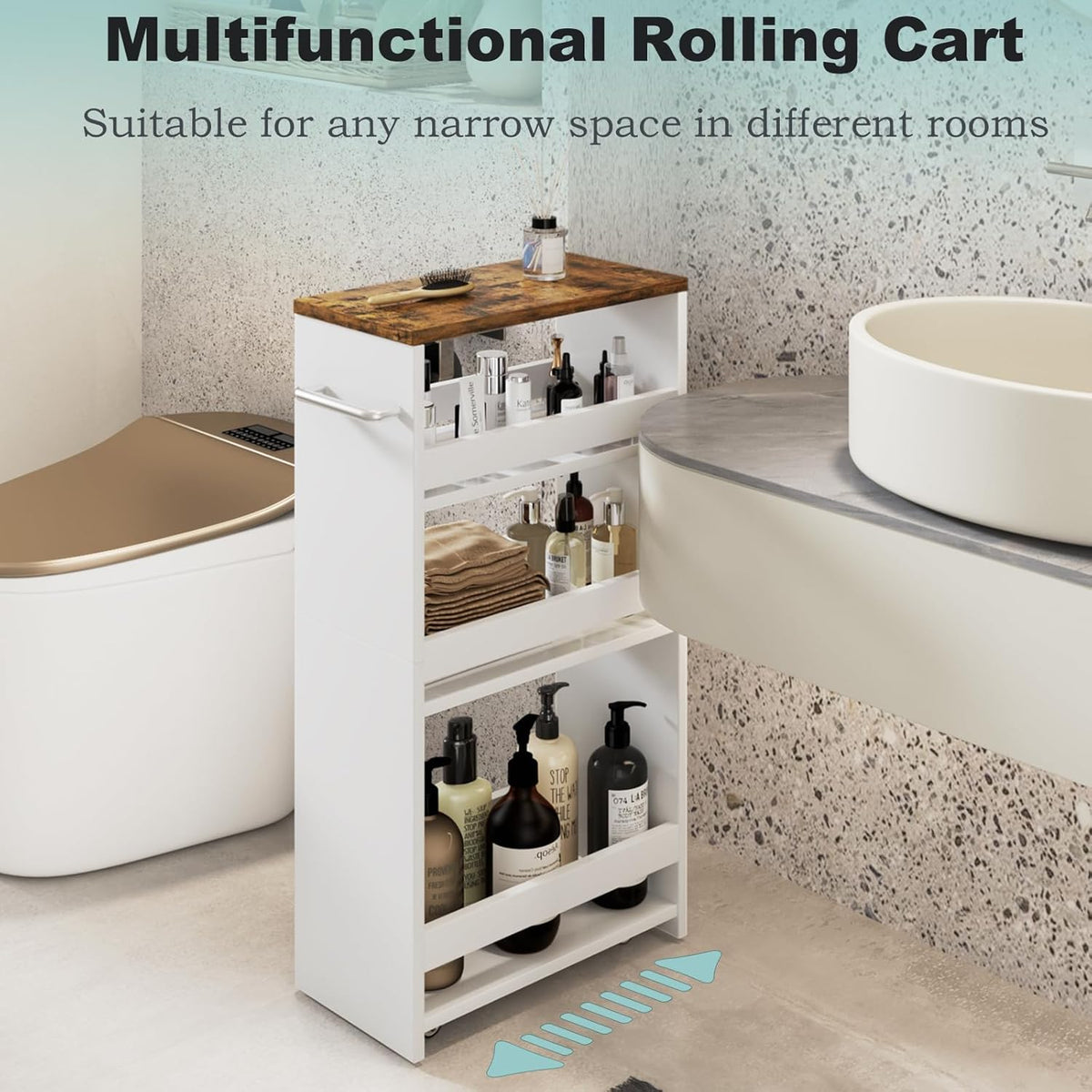 4-Tier Wood White Rolling Storage Cart L611429