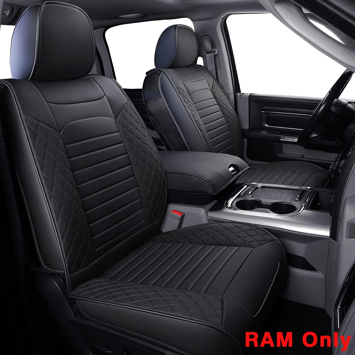 Black Waterproof Faux Leather Front Seat Covers A1526