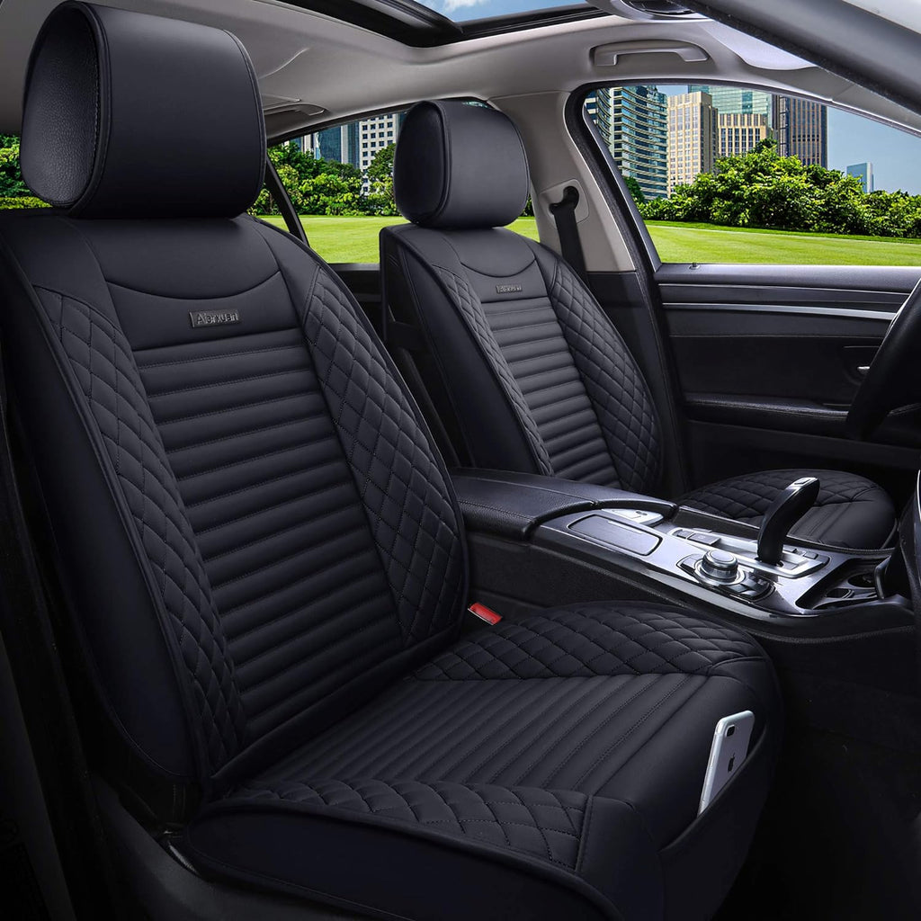 Front Drive Seat Covers Leather Car Seat Protector Waterproof Cushion Universal Fit 2 PCS Front Black-Red M1572