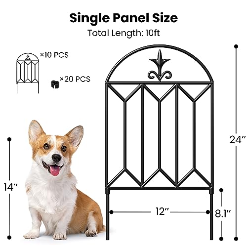 10 panels Decorative Garden Fences and Borders 24in(H)×10ft(L) No Dig Metal Fence Panel S510383