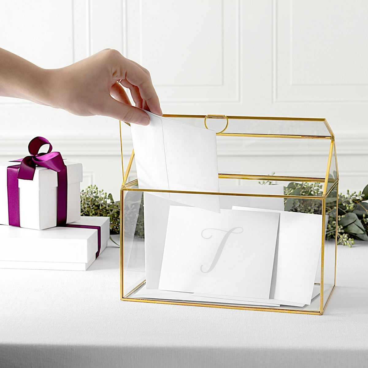Gold Wedding Glass Terrarium Card Holder C71509