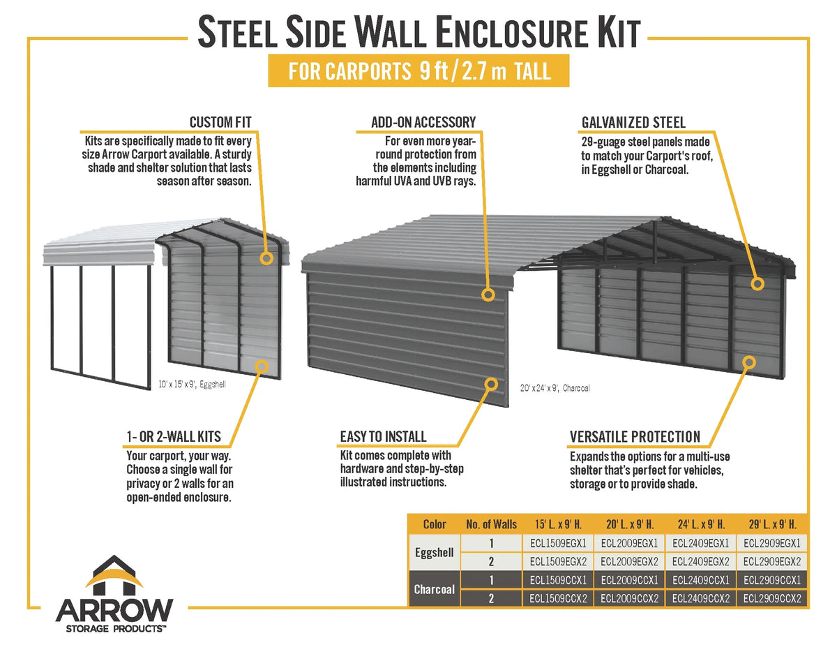 Galvanized Steel Carport Kit, 12' x 29' x 9' A24475