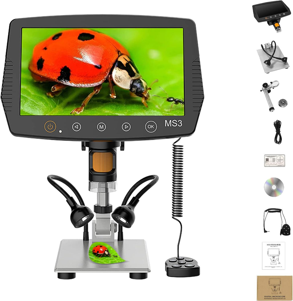 7 Digital Microscope 12MP 1080P Video with Metal Stand 2 LED Fill Lights 32G SD Card V84954