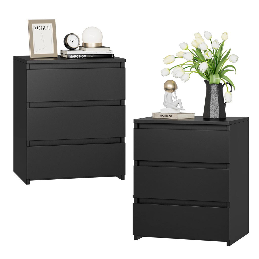 Black 3 Drawer Nightstand Set of 2 Z54290