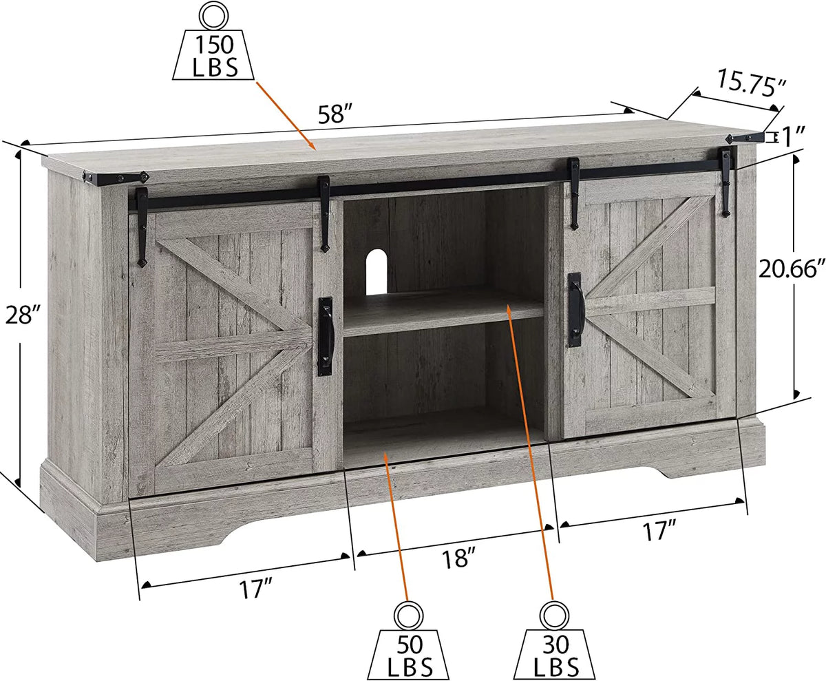 65 inch Wood Rustic TV Stand with Adjustable Shelf B5393