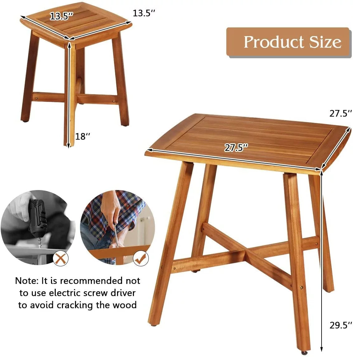 5 Piece Acacia Wood Patio Dining Furniture Set with 4 Stools Z28881