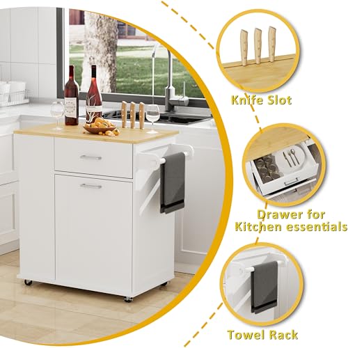 Rolling Kitchen Island with Trash Can Storage, Towel Rack & Spice Rack, Black Z397219