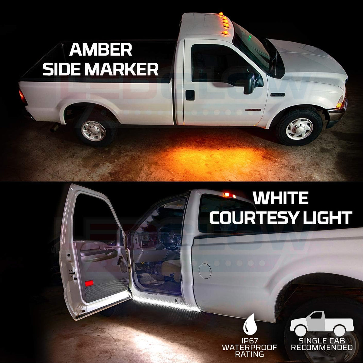 52 Truck LED Running Board Light Amber Side Marker Kit with White Courtesy Lights, Flexible Waterproof Strips Pack of 2 K461949
