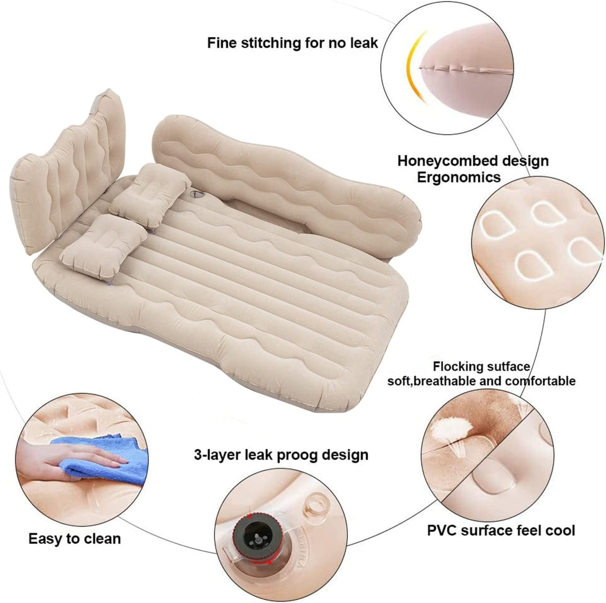 Beige Inflatable Car Air Mattress Z664172
