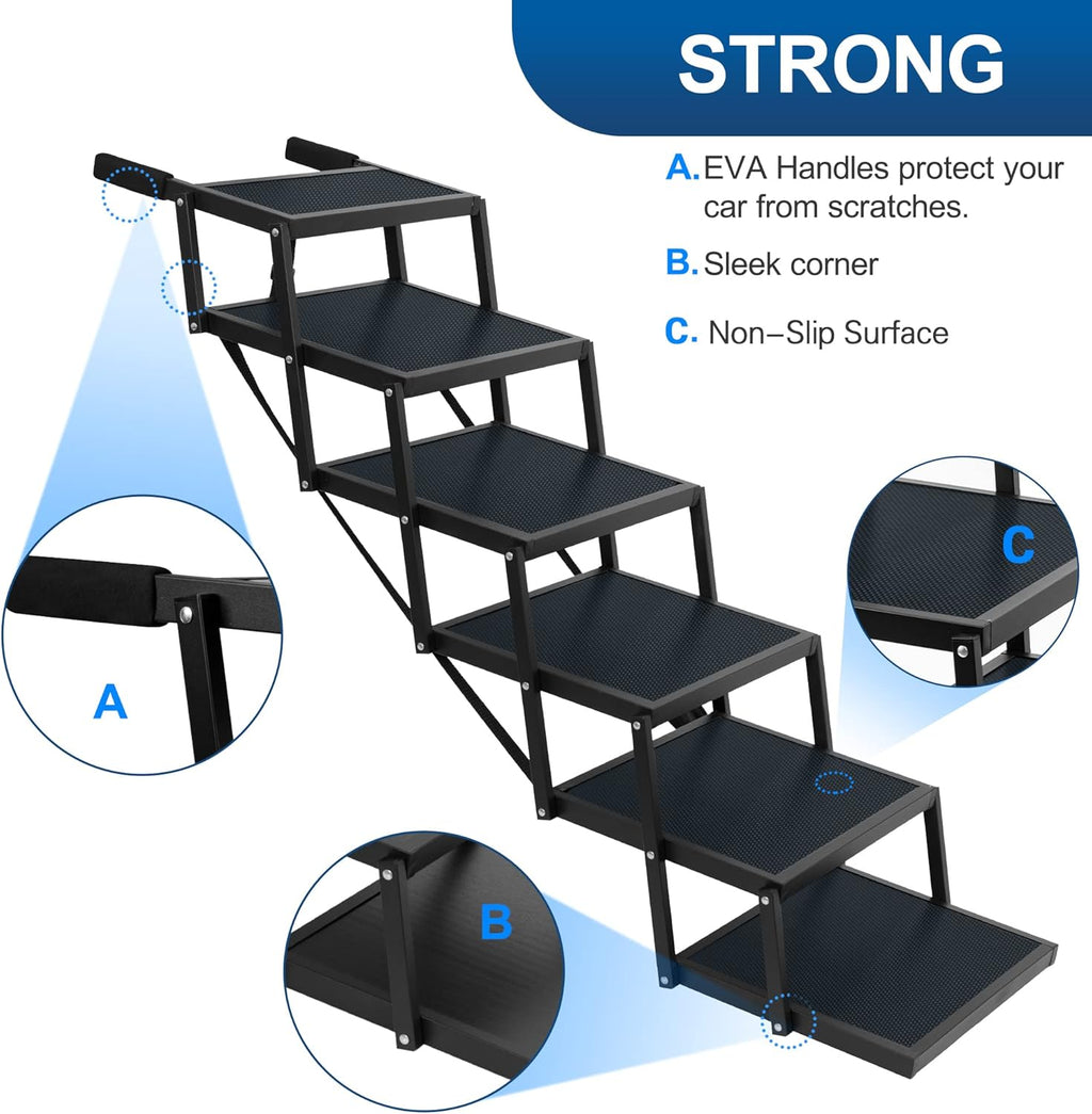 Foldable Aluminum 6 Step Dog Stairs with Nonslip Surface E1837