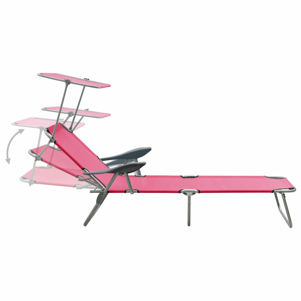 Pink Steel Sun Lounger with Canopy S847283