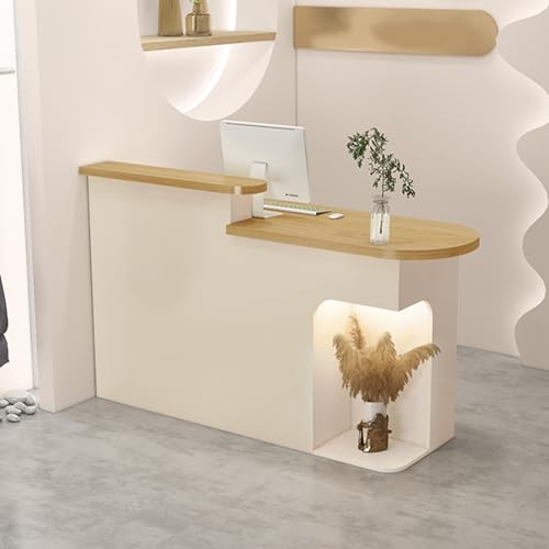 White Reception Desk with LED Lights and Lockable Drawers Q776175