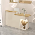 White Reception Desk with LED Lights and Lockable Drawers Q776175