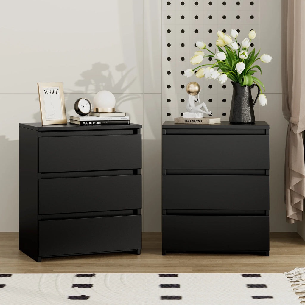 Black 3 Drawer Nightstand Set of 2 Z54290