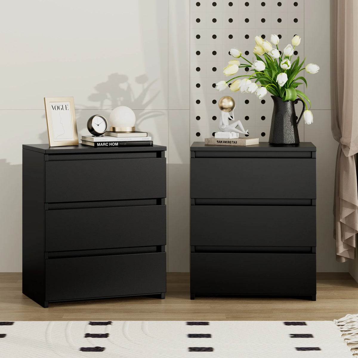 Black 3 Drawer Nightstand Set of 2 Z54290