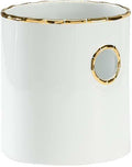 White Metallic Gold Details Black Ceramic Cachepot O460