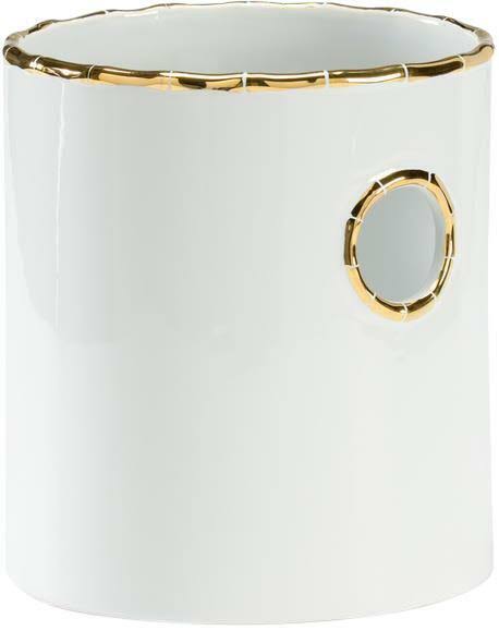 White Metallic Gold Details Black Ceramic Cachepot O460