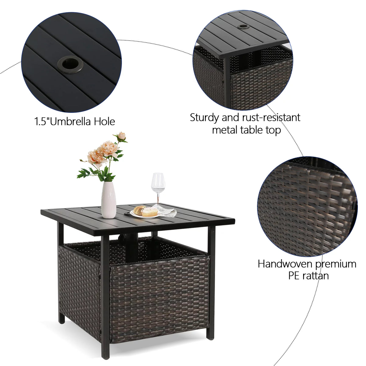 PE Wicker Umbrella Side Table Stand H348435