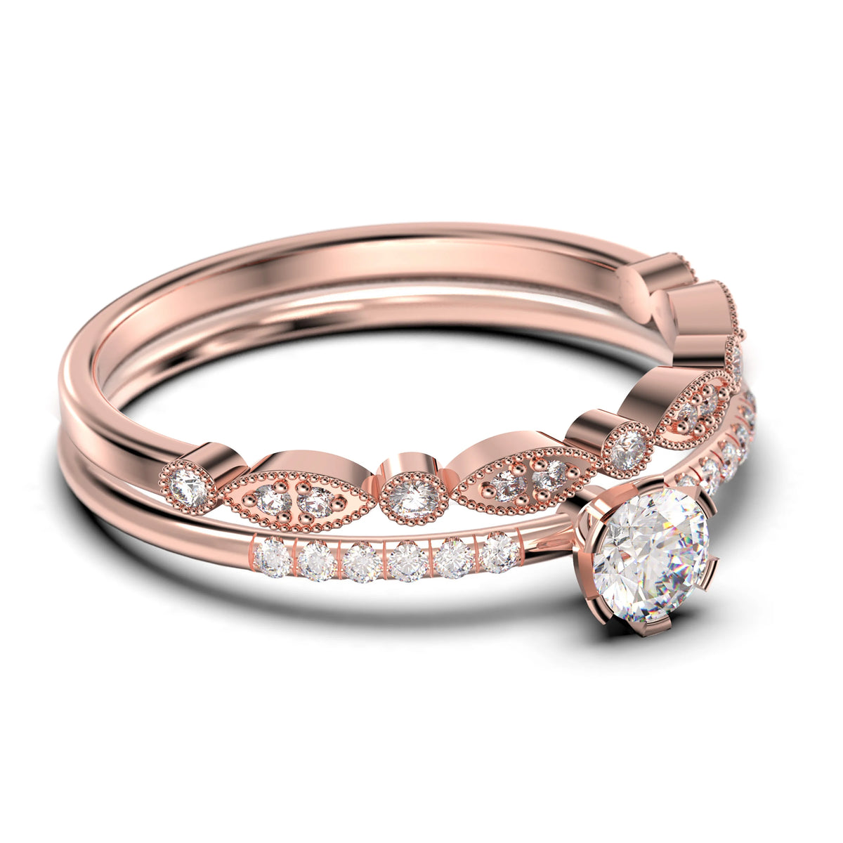 1.05 Carat Round Cut Diamond Moissanite Engagement Ring in 10k Solid Rose Gold V46728