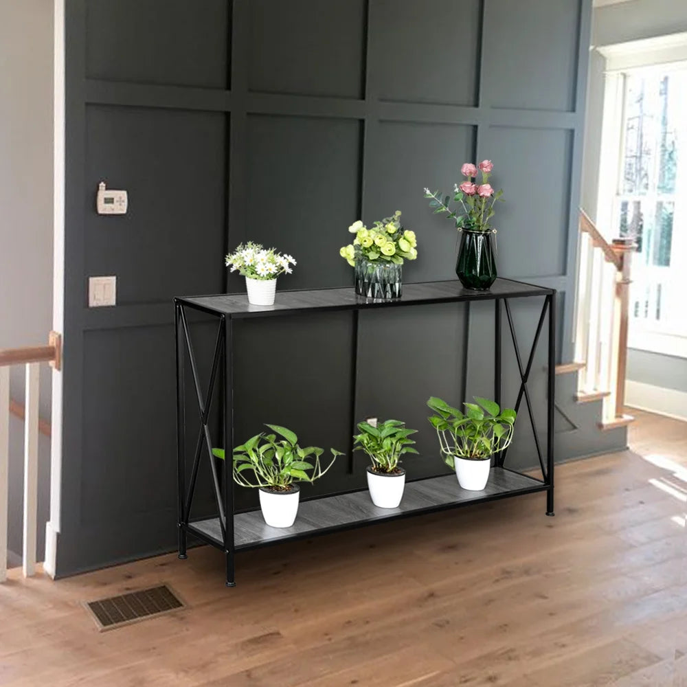 Gray 2-Tier Wood Console Table with Storage Shelf Z1653