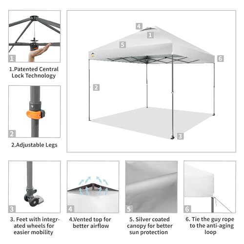 10x10 Pop Up Canopy Tent with Bag 8 Stakes 4 Sand Bags Grid Grey C452573