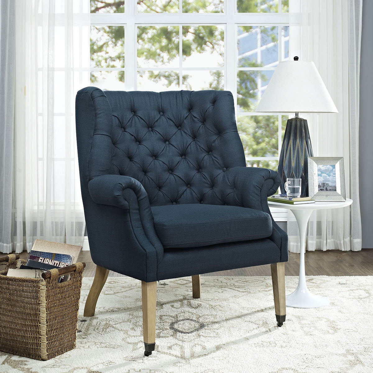 Navy Blue Fabric Lounge Chair B69830