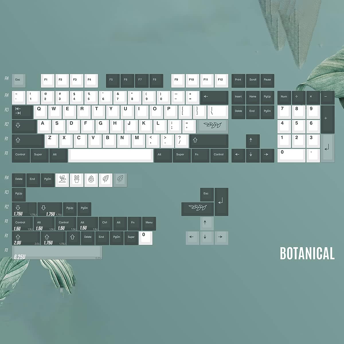 141 Keys PBT Botanical Keycaps Cherry Profile DYE-SUB R30274