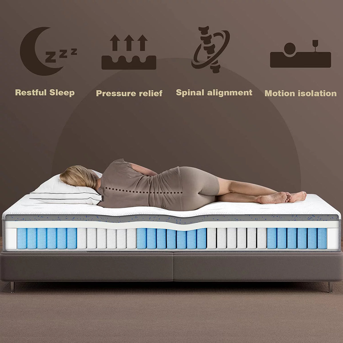 Queen 8 inch Bamboo Charcoal Cooling Gel Memory Foam Hybrid Mattress N10418