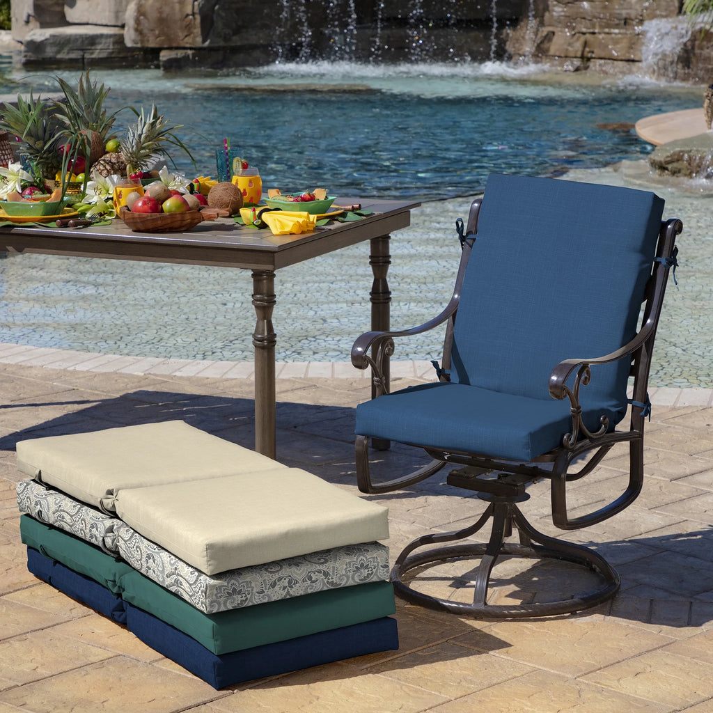 Water Repellent Fade Resistant Cobalt Blue Texture Outdoor Dining Chair Cushion I35289