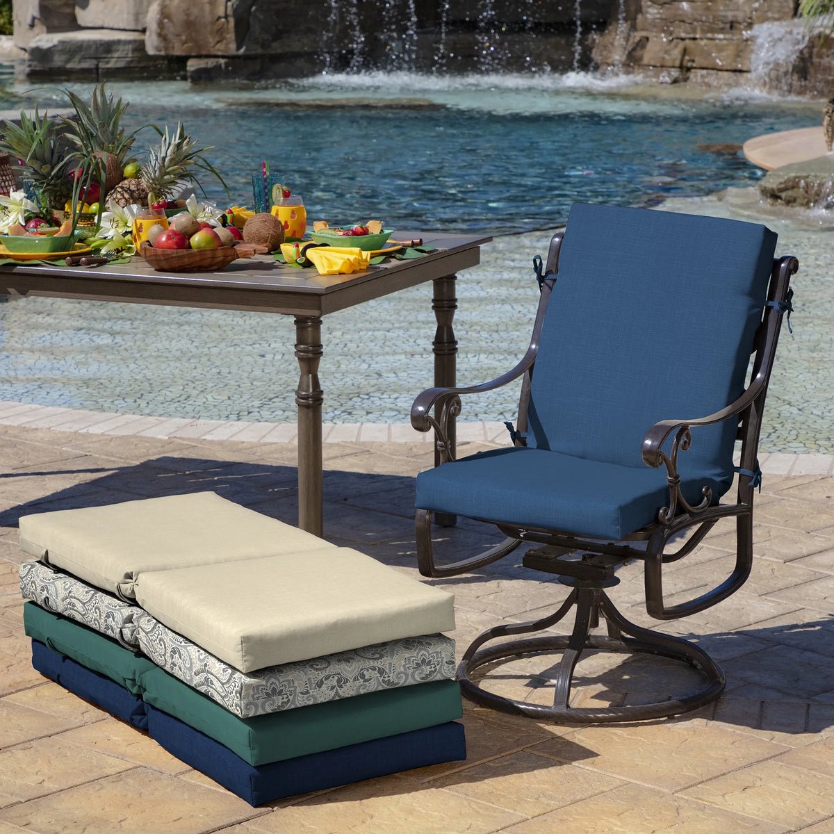 Water Repellent Fade Resistant Cobalt Blue Texture Outdoor Dining Chair Cushion I35289