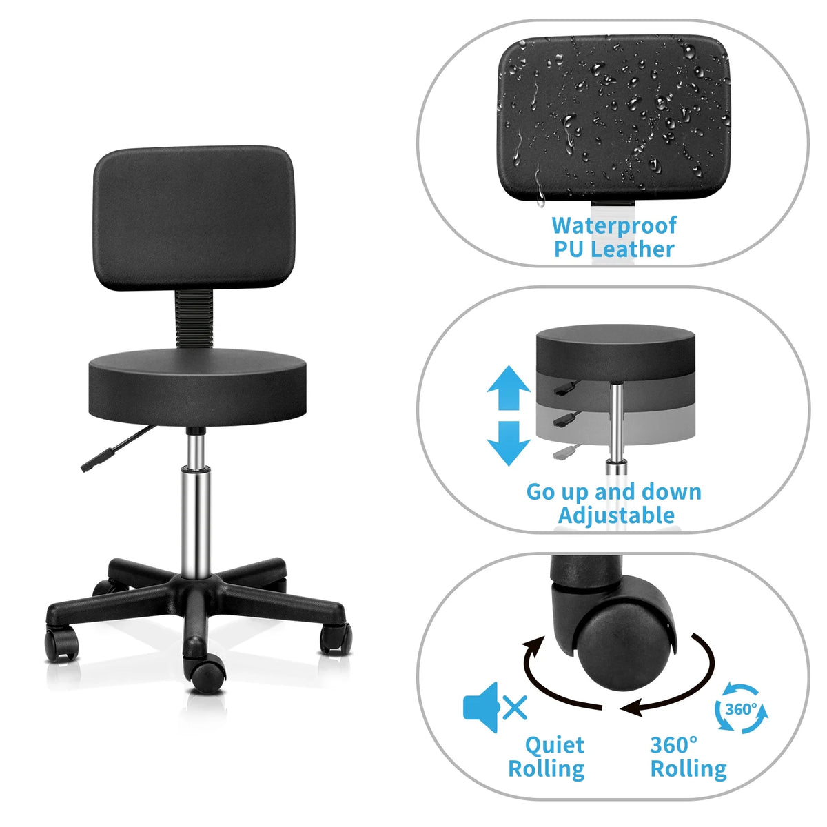 Adjustable Rolling Stool with Back J6990
