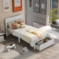White Wood Bed with Drawers and Headboard L5073