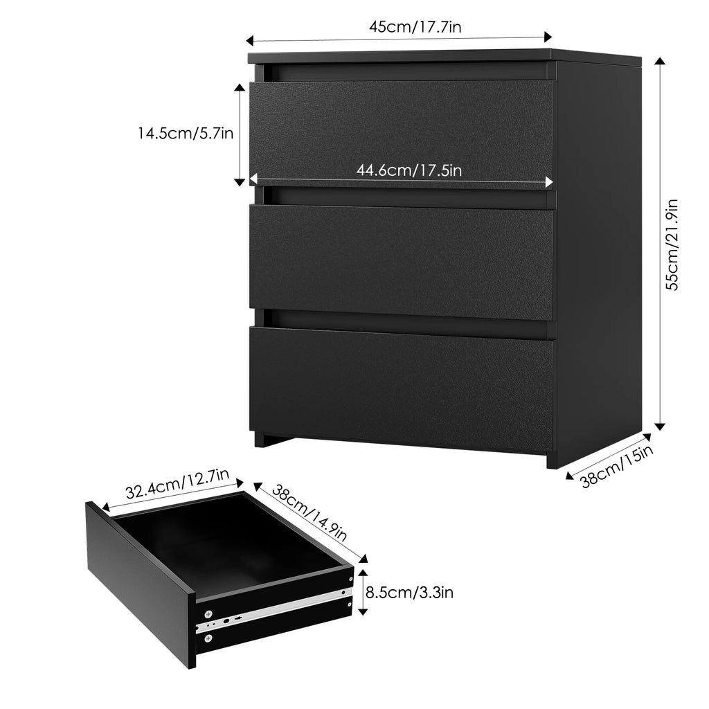 Black 3 Drawer Nightstand Set of 2 Z54290