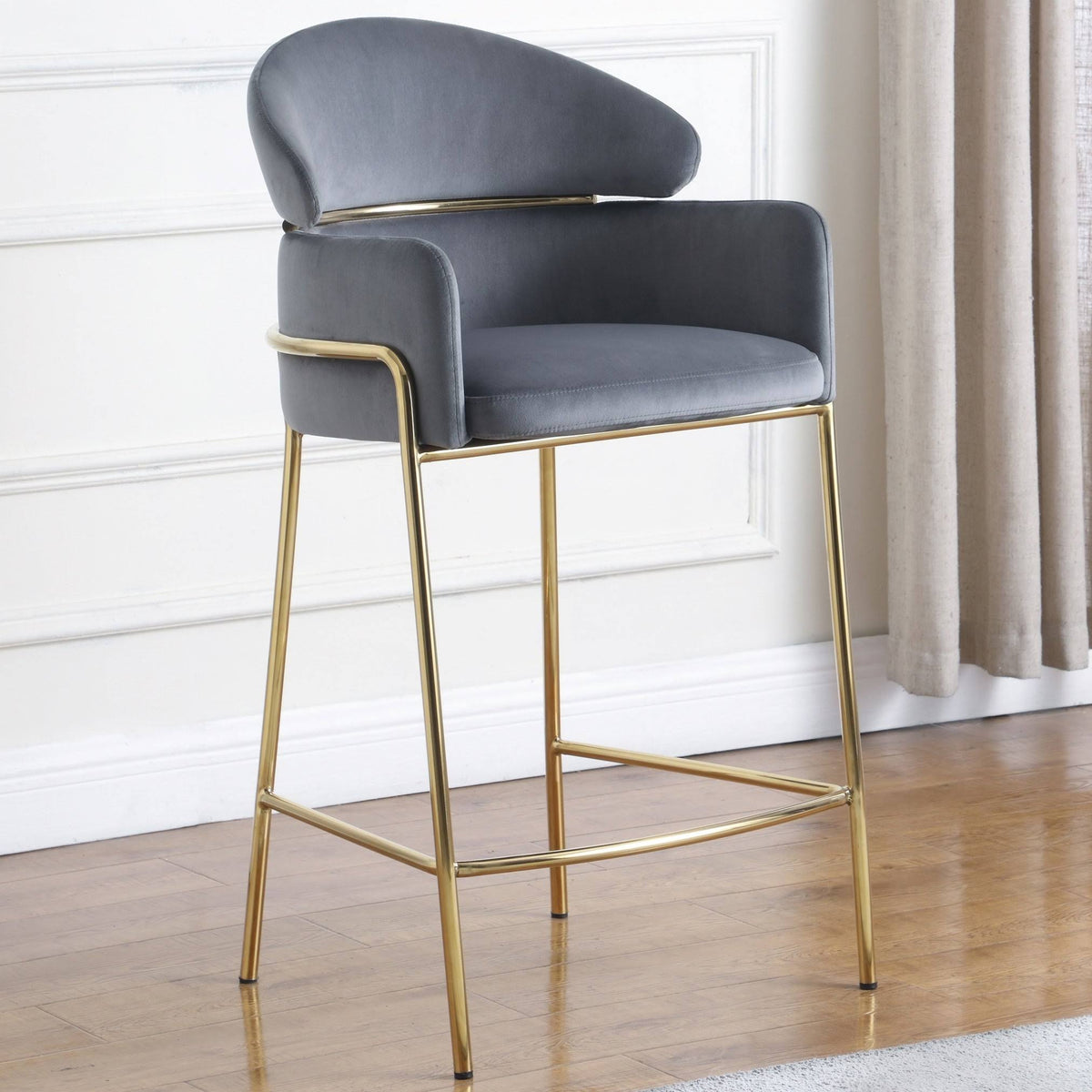 Grey Velvet Counter Height Stool T67408