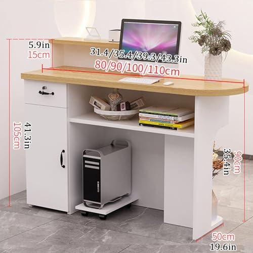 White Reception Desk with LED Lights and Lockable Drawers Q776175