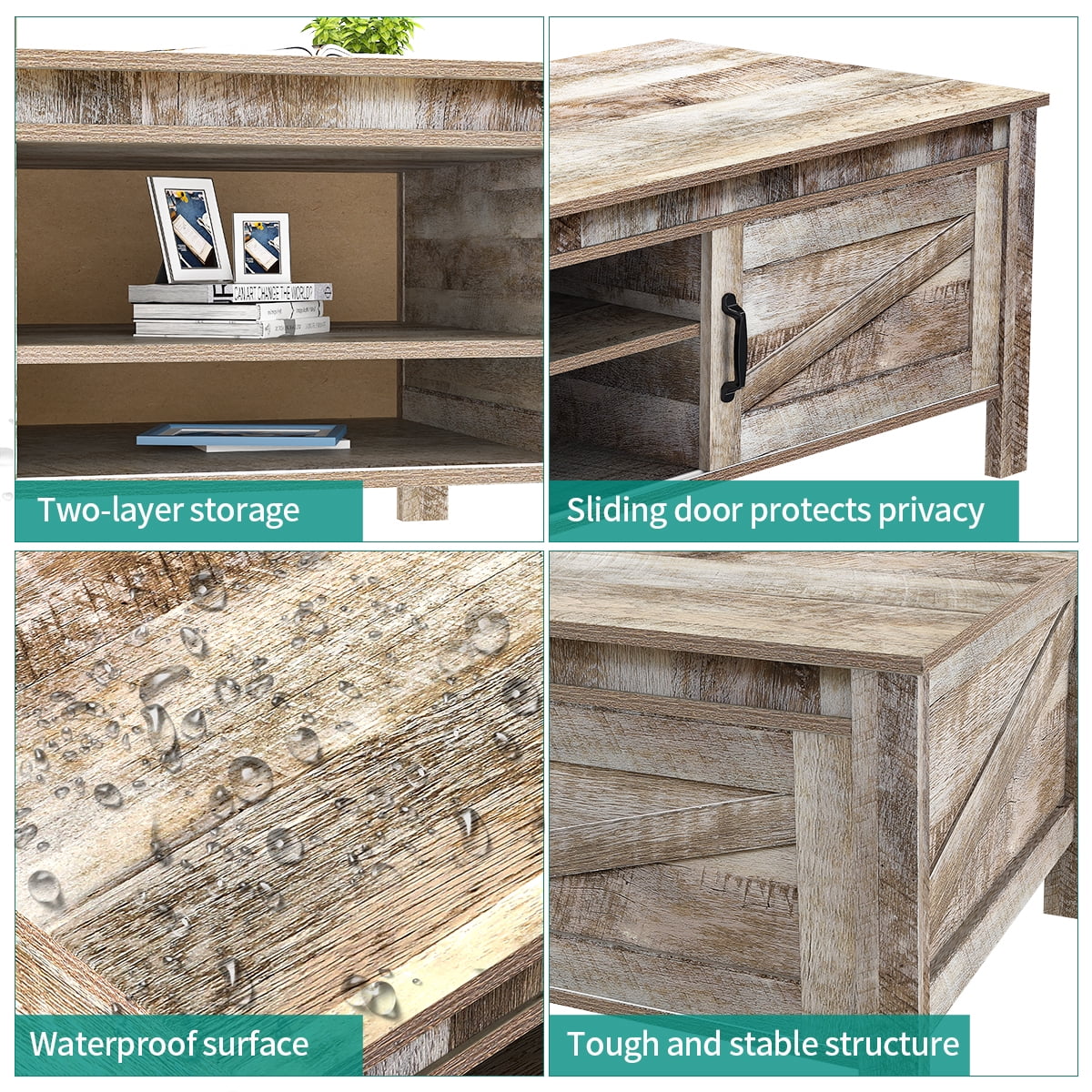 Gray Wood Coffee Table with Storage A3925