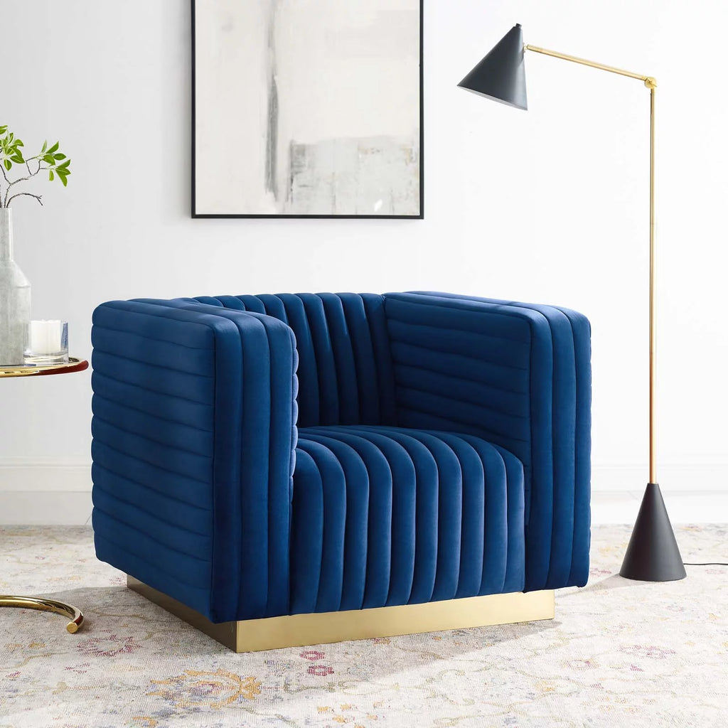 Navy Velvet Accent Armchair M167