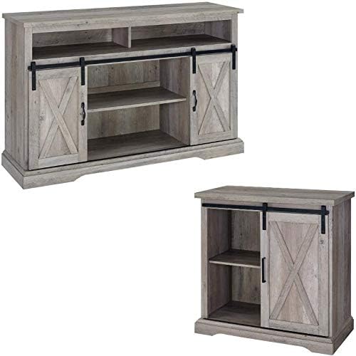 2 Piece Rustic Oak TV Stand and Buffet Side Cabinet Set D6402