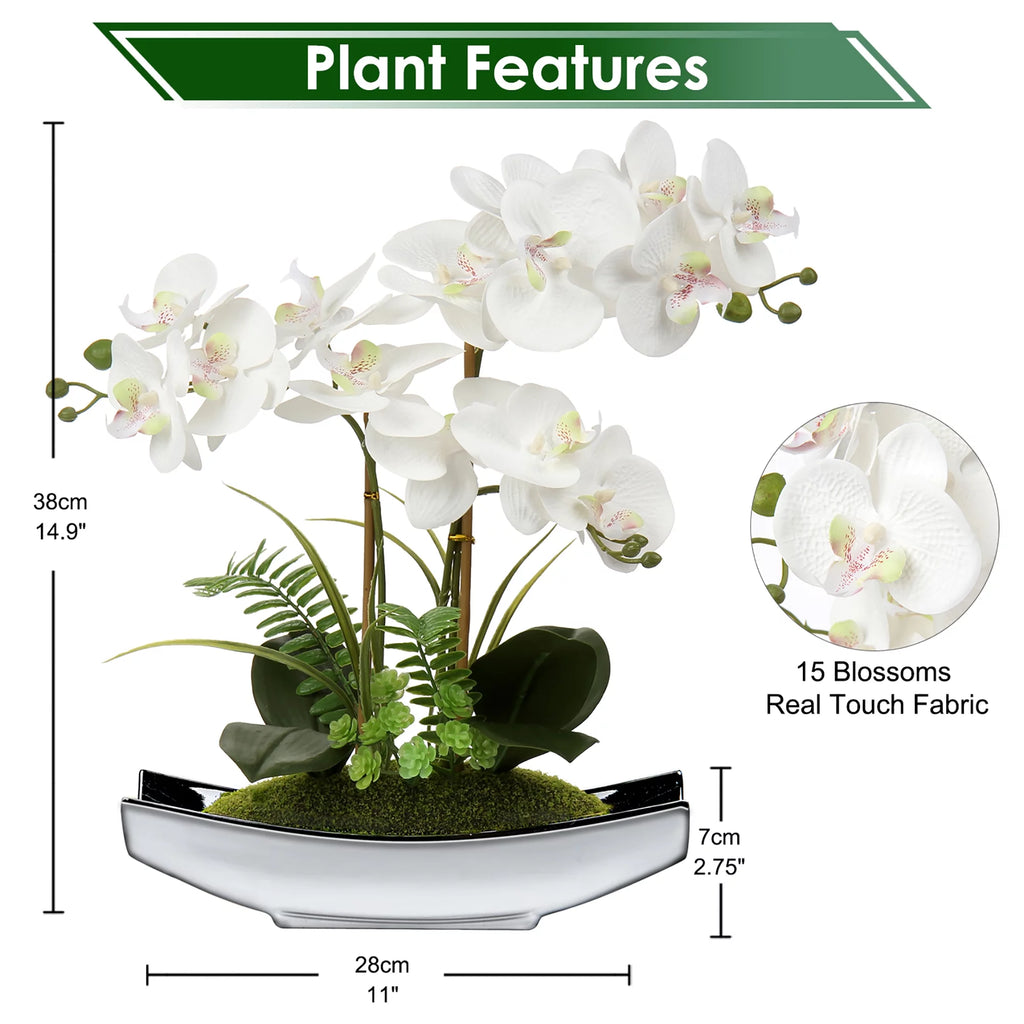 15" White Artificial Orchid in Silver Vase D704253