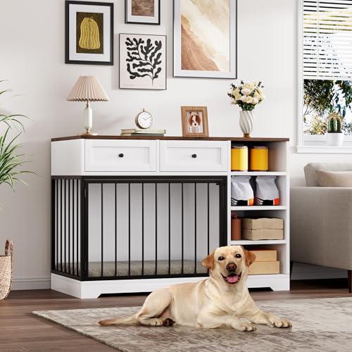 Black Wooden Dog Crate with 2 Drawers and 4 Shelves X45453