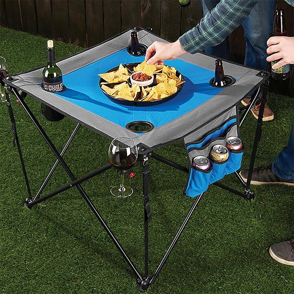 Folding Wine Table with Cupholders and Wineglass Holders V3641